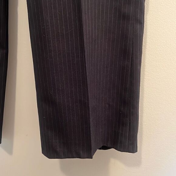 Women's Black Pinstriped Flat Front Staright Leg Trouser Dress Pants Size Large - Picture 3 of 6